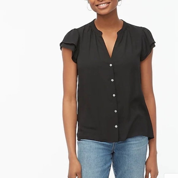 J. Crew Tops - J. Crew Black Button Front Flutter Sleeve Blouse